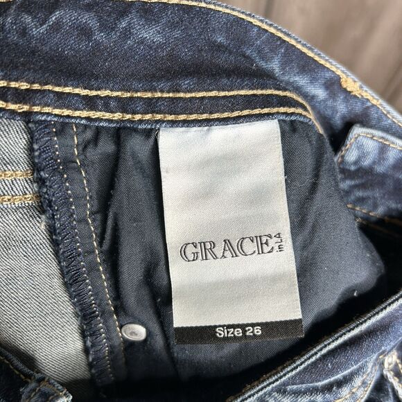 Grace in LA Jeans Size 26 Flared Embroidered Paisley Floral High Waist - Picture 7 of 9